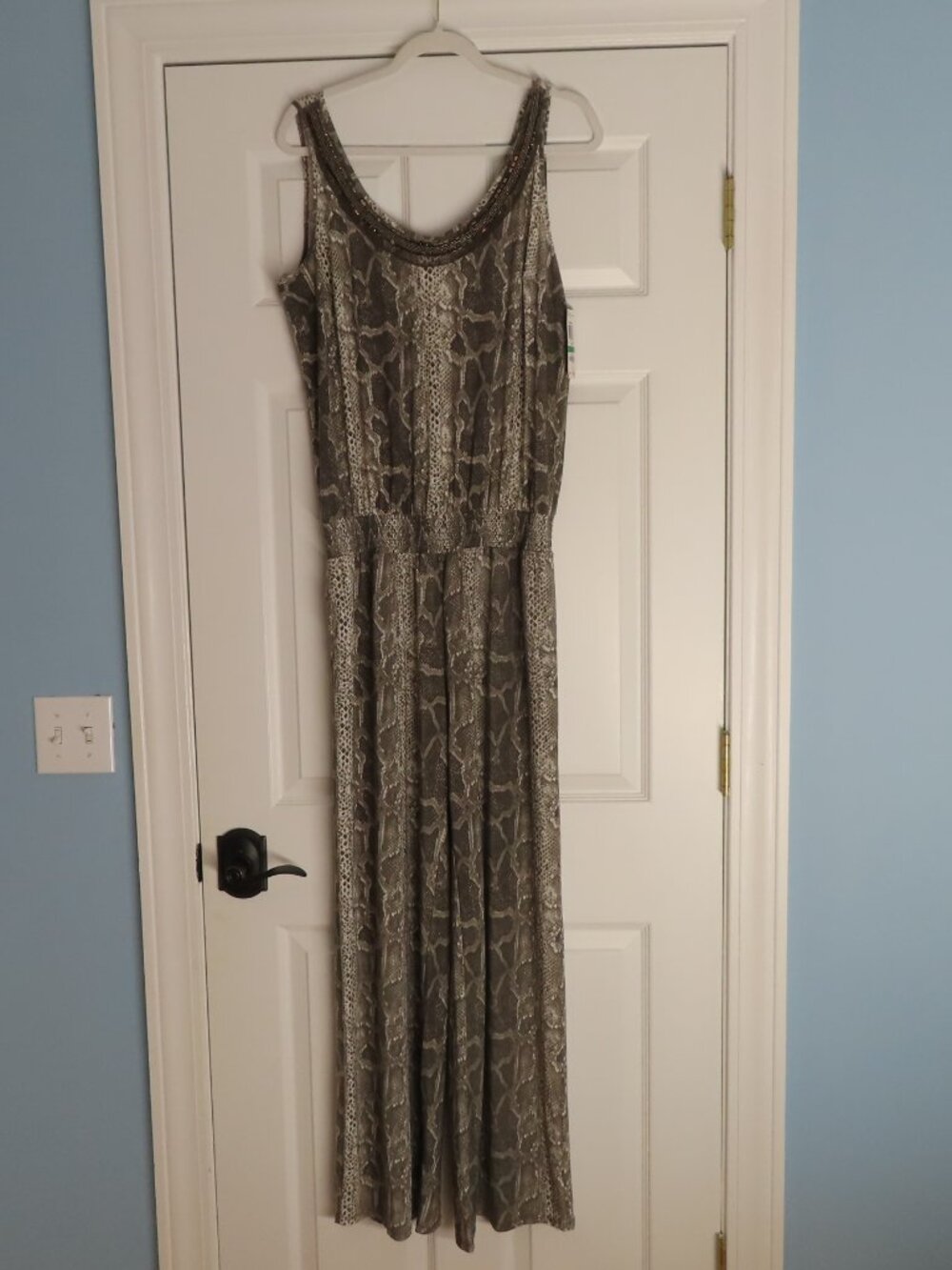 I.N.C Sleeveless Rustic Snake Print Jumpsuit Large New Embellished Neckline Edgy